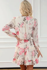 beige floral ruffle mini dress